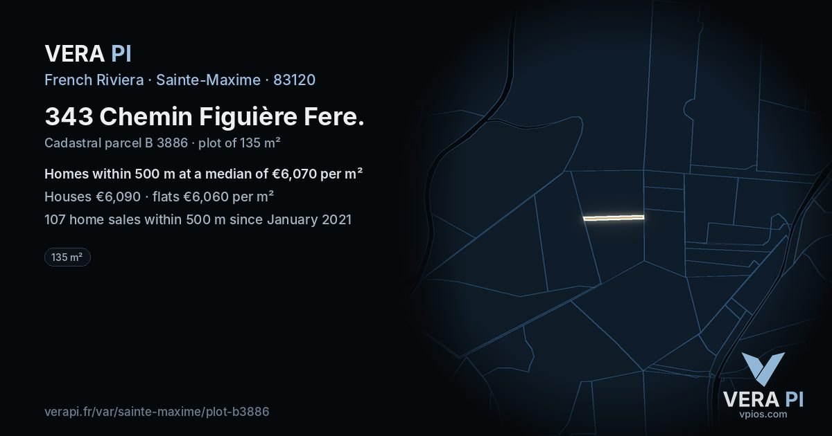 343 Chemin Figuière Fere, Sainte-Maxime at night – the plot lit, the parcels around coloured by the prices near them