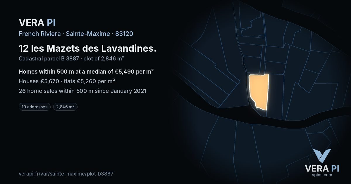 12 les Mazets des Lavandines, Sainte-Maxime at night – the plot lit, the parcels around coloured by the prices near them
