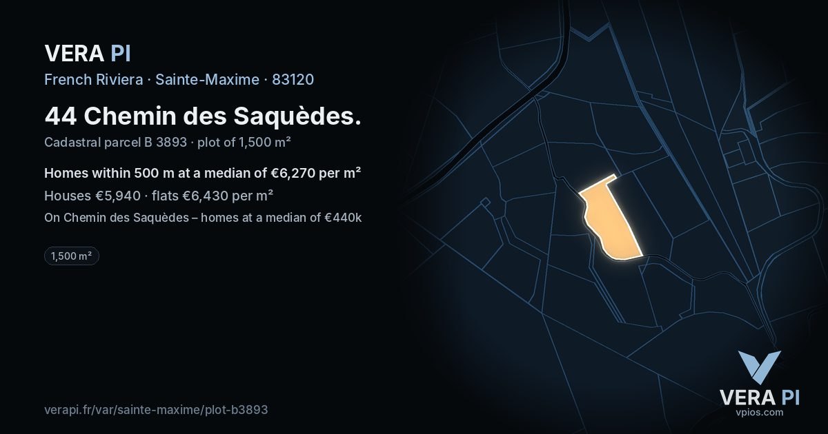 44 Chemin des Saquèdes, Sainte-Maxime at night – the plot lit, the parcels around coloured by the prices near them
