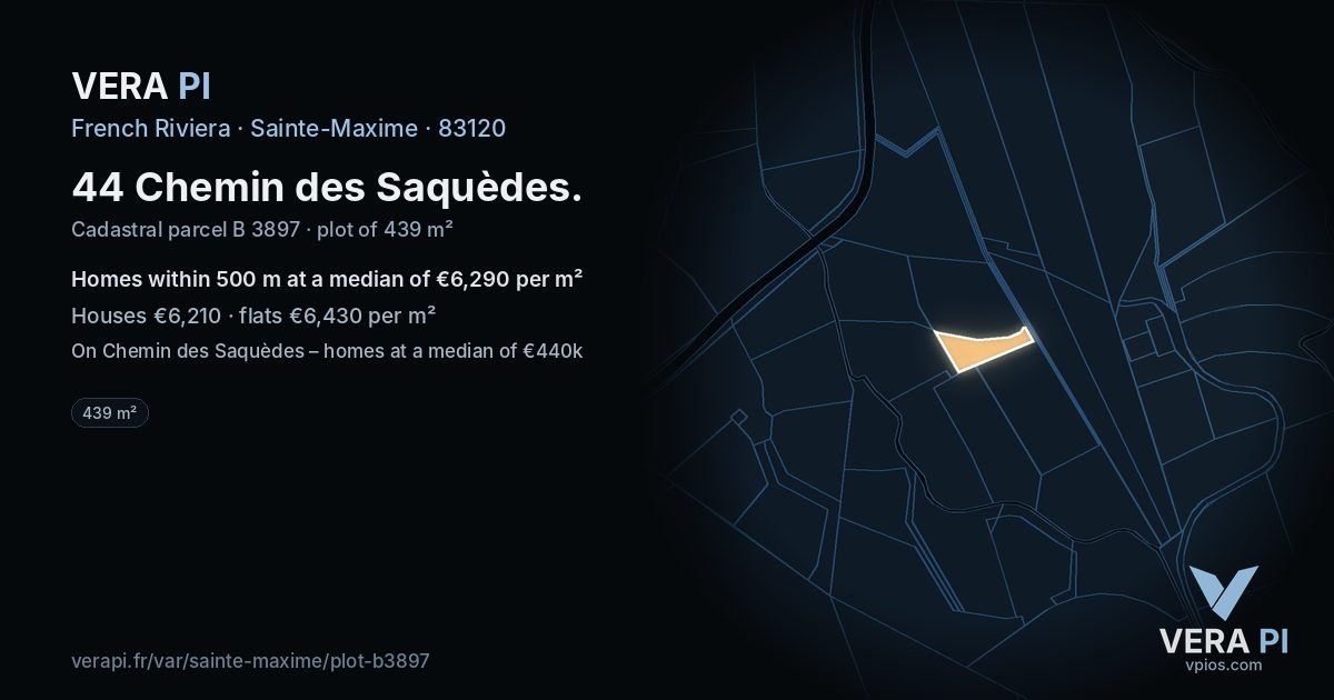 44 Chemin des Saquèdes, Sainte-Maxime at night – the plot lit, the parcels around coloured by the prices near them