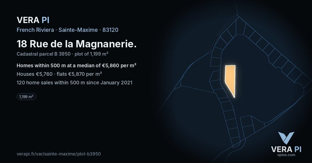 18 Rue de la Magnanerie, Sainte-Maxime at night – the plot lit, the parcels around coloured by the prices near them