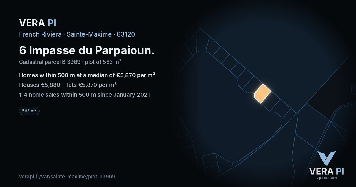 6 Impasse du Parpaioun, Sainte-Maxime at night – the plot lit, the parcels around coloured by the prices near them