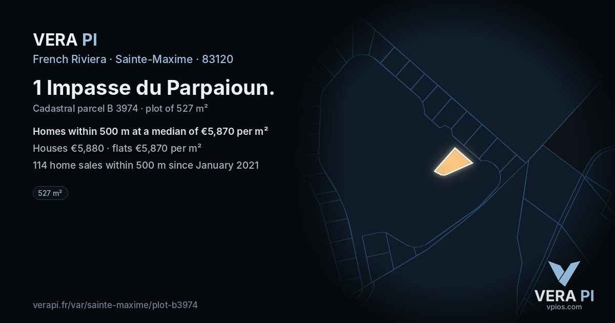 1 Impasse du Parpaioun, Sainte-Maxime at night – the plot lit, the parcels around coloured by the prices near them