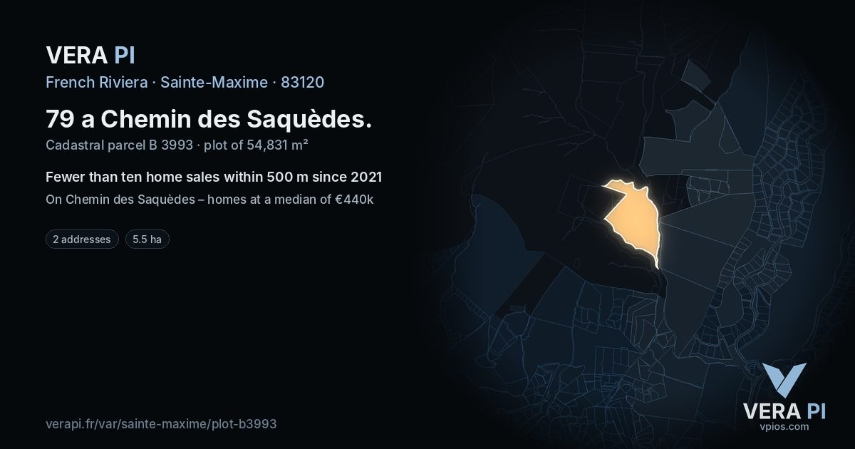 79 a Chemin des Saquèdes, Sainte-Maxime at night – the plot lit, the parcels around coloured by the prices near them