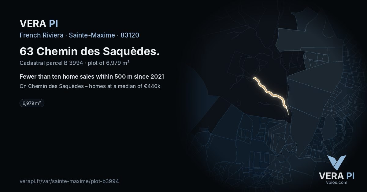 63 Chemin des Saquèdes, Sainte-Maxime at night – the plot lit, the parcels around coloured by the prices near them