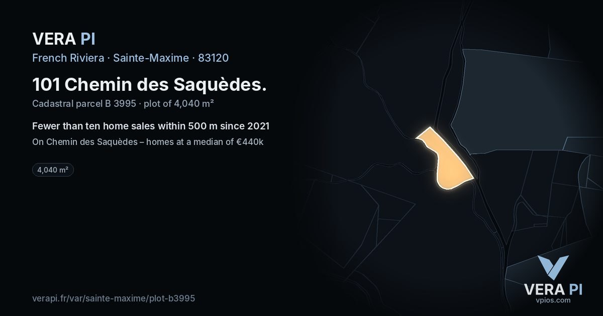 101 Chemin des Saquèdes, Sainte-Maxime at night – the plot lit, the parcels around coloured by the prices near them