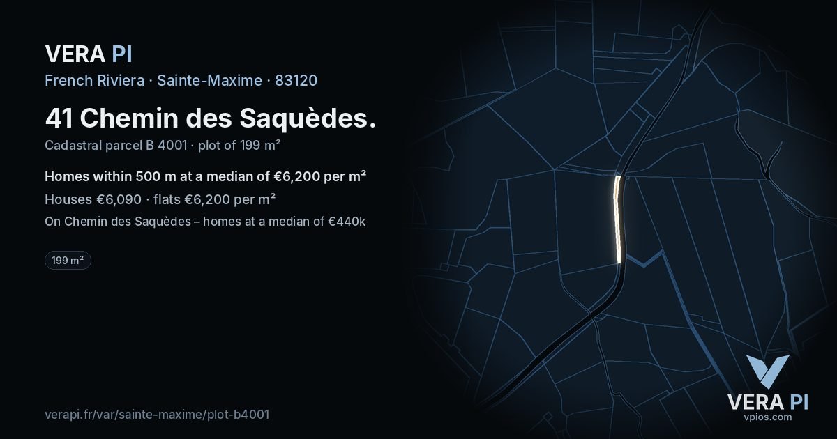 41 Chemin des Saquèdes, Sainte-Maxime at night – the plot lit, the parcels around coloured by the prices near them