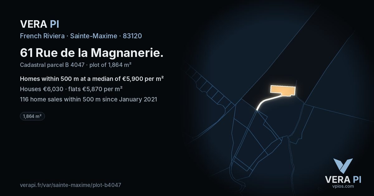 61 Rue de la Magnanerie, Sainte-Maxime at night – the plot lit, the parcels around coloured by the prices near them