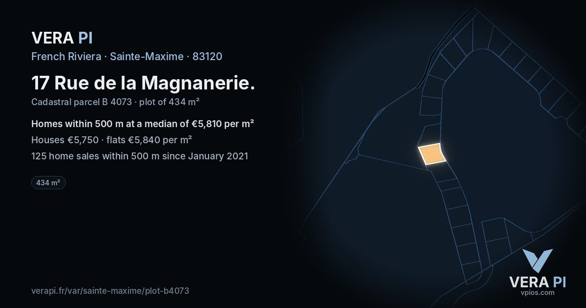 17 Rue de la Magnanerie, Sainte-Maxime at night – the plot lit, the parcels around coloured by the prices near them