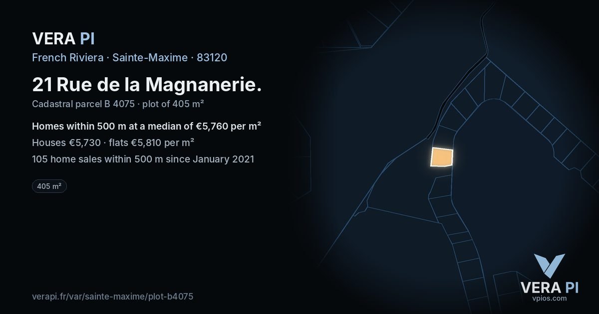 21 Rue de la Magnanerie, Sainte-Maxime at night – the plot lit, the parcels around coloured by the prices near them