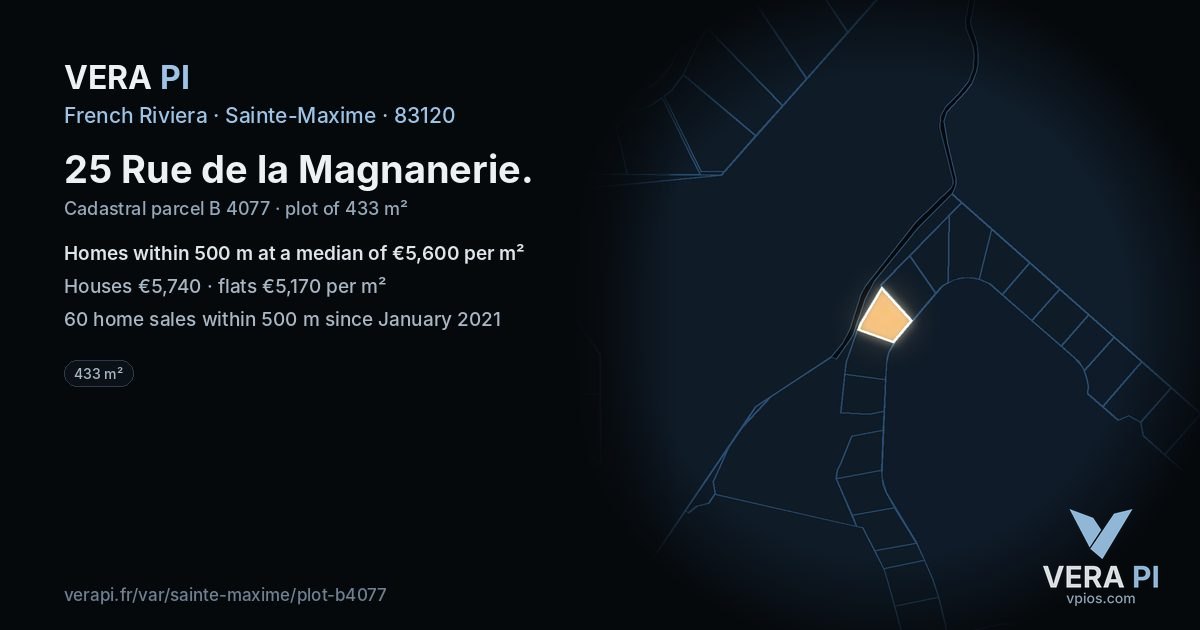25 Rue de la Magnanerie, Sainte-Maxime at night – the plot lit, the parcels around coloured by the prices near them