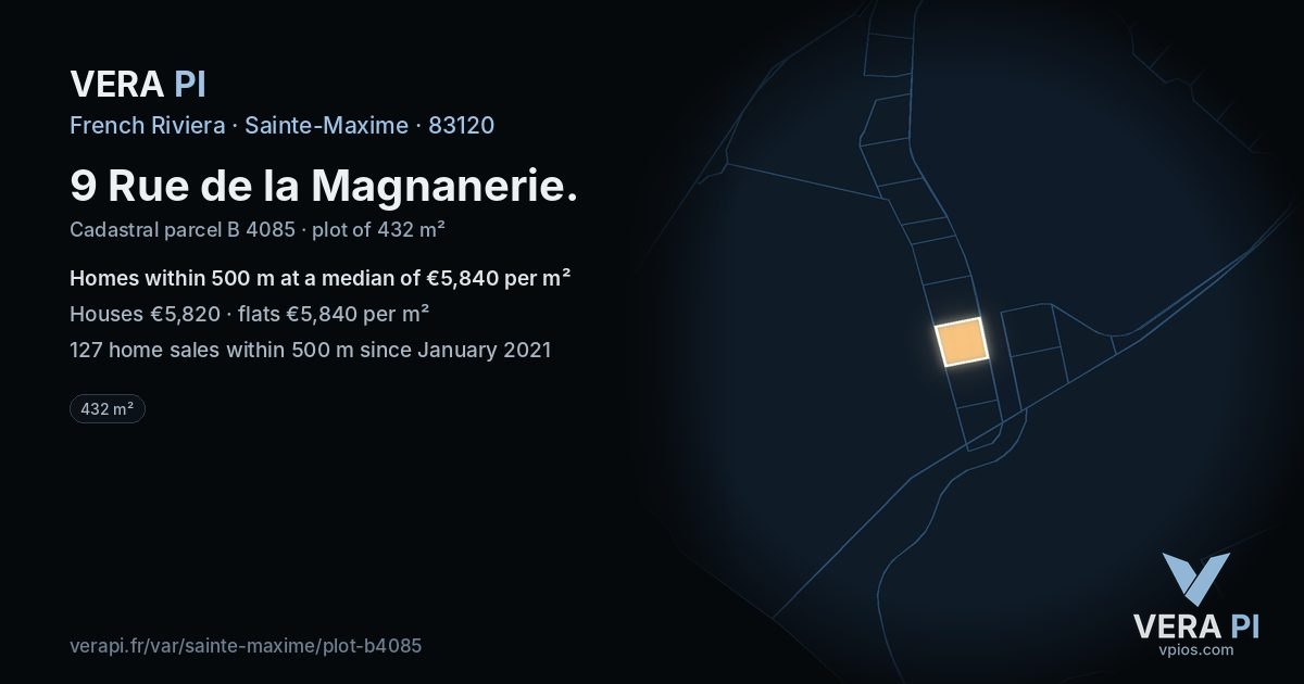 9 Rue de la Magnanerie, Sainte-Maxime at night – the plot lit, the parcels around coloured by the prices near them