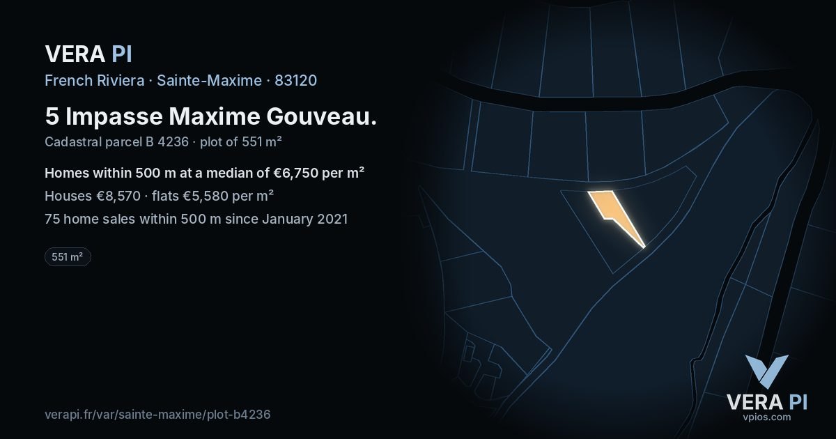 5 Impasse Maxime Gouveau, Sainte-Maxime at night – the plot lit, the parcels around coloured by the prices near them