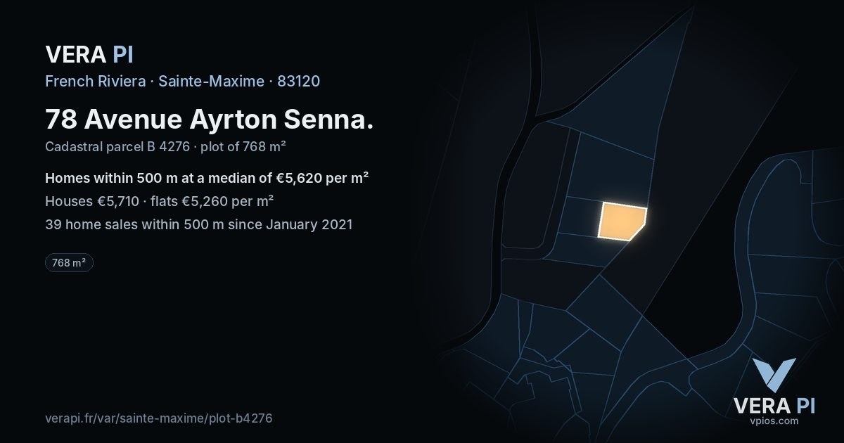 78 Avenue Ayrton Senna, Sainte-Maxime at night – the plot lit, the parcels around coloured by the prices near them
