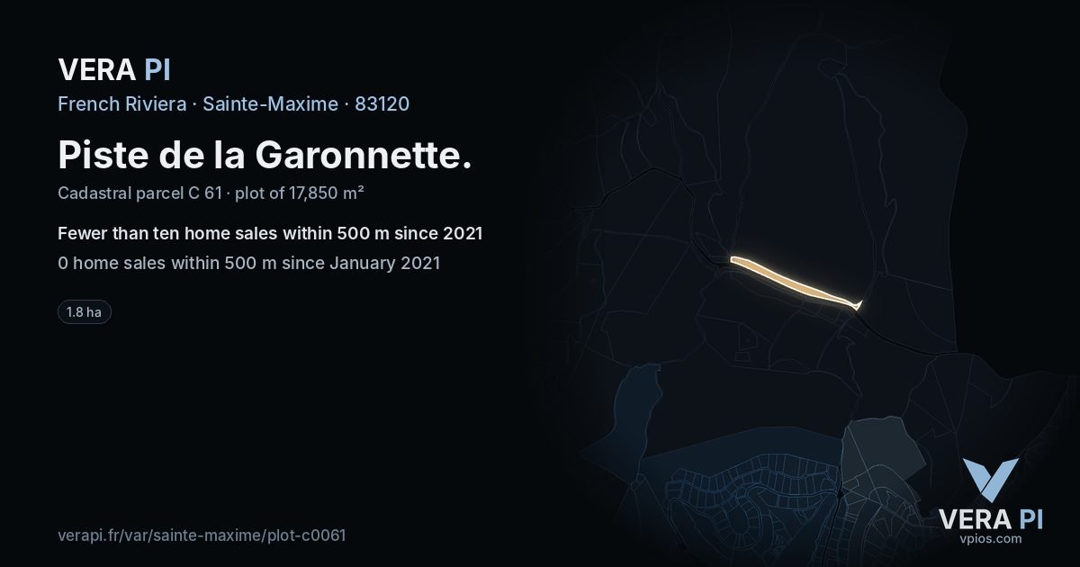 Piste de la Garonnette, Sainte-Maxime at night – the plot lit, the parcels around coloured by the prices near them