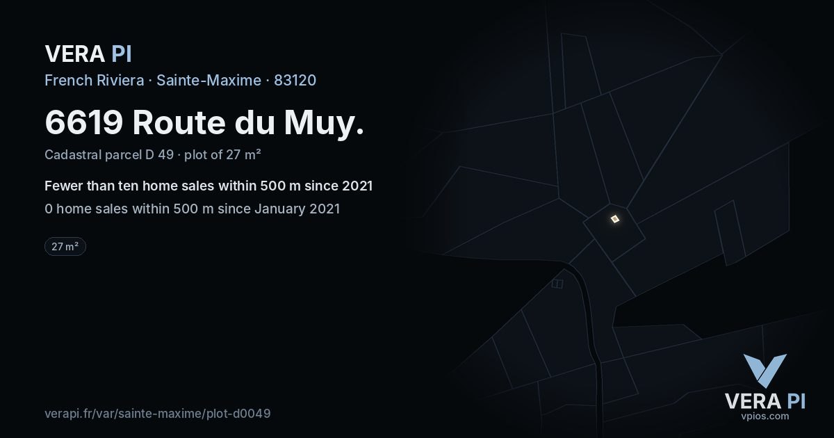 6619 Route du Muy, Sainte-Maxime at night – the plot lit, the parcels around coloured by the prices near them