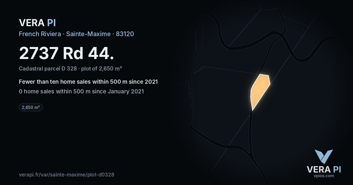 2737 Rd 44, Sainte-Maxime at night – the plot lit, the parcels around coloured by the prices near them
