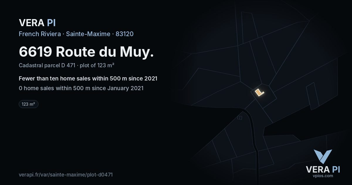 6619 Route du Muy, Sainte-Maxime at night – the plot lit, the parcels around coloured by the prices near them