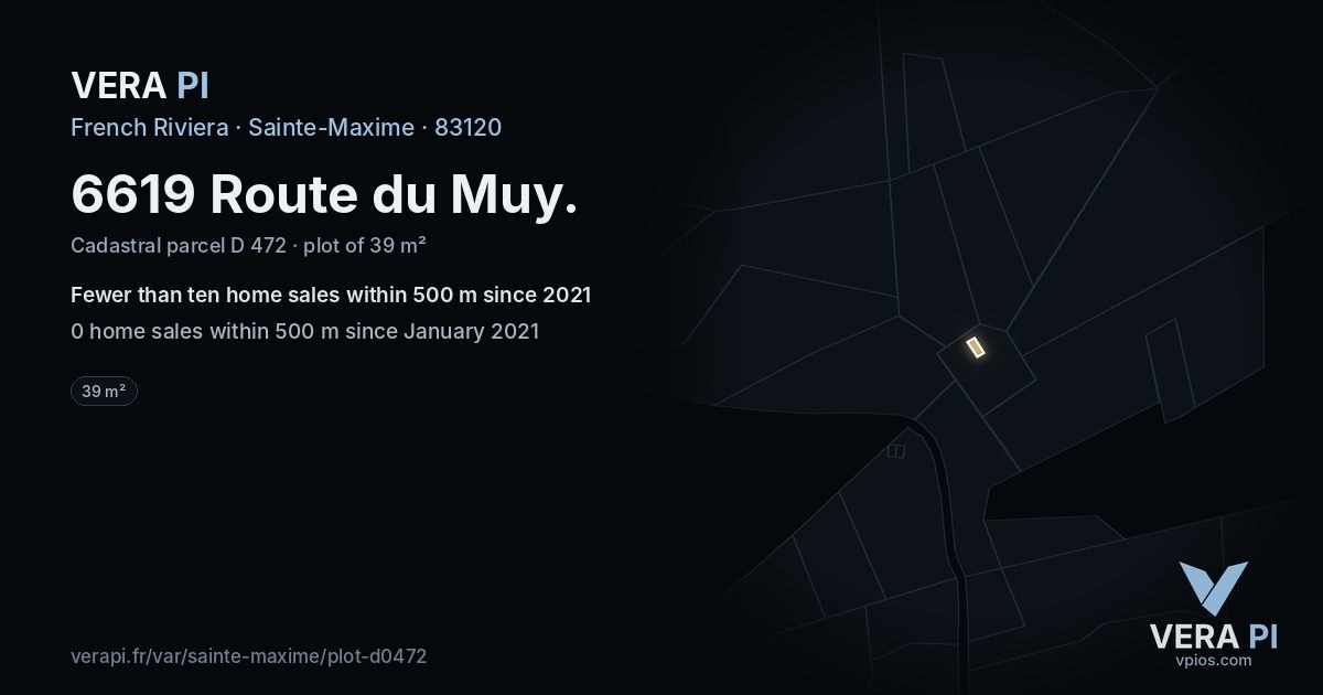 6619 Route du Muy, Sainte-Maxime at night – the plot lit, the parcels around coloured by the prices near them