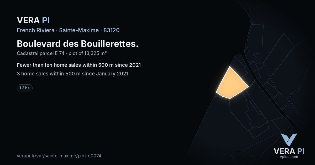 Boulevard des Bouillerettes, Sainte-Maxime at night – the plot lit, the parcels around coloured by the prices near them