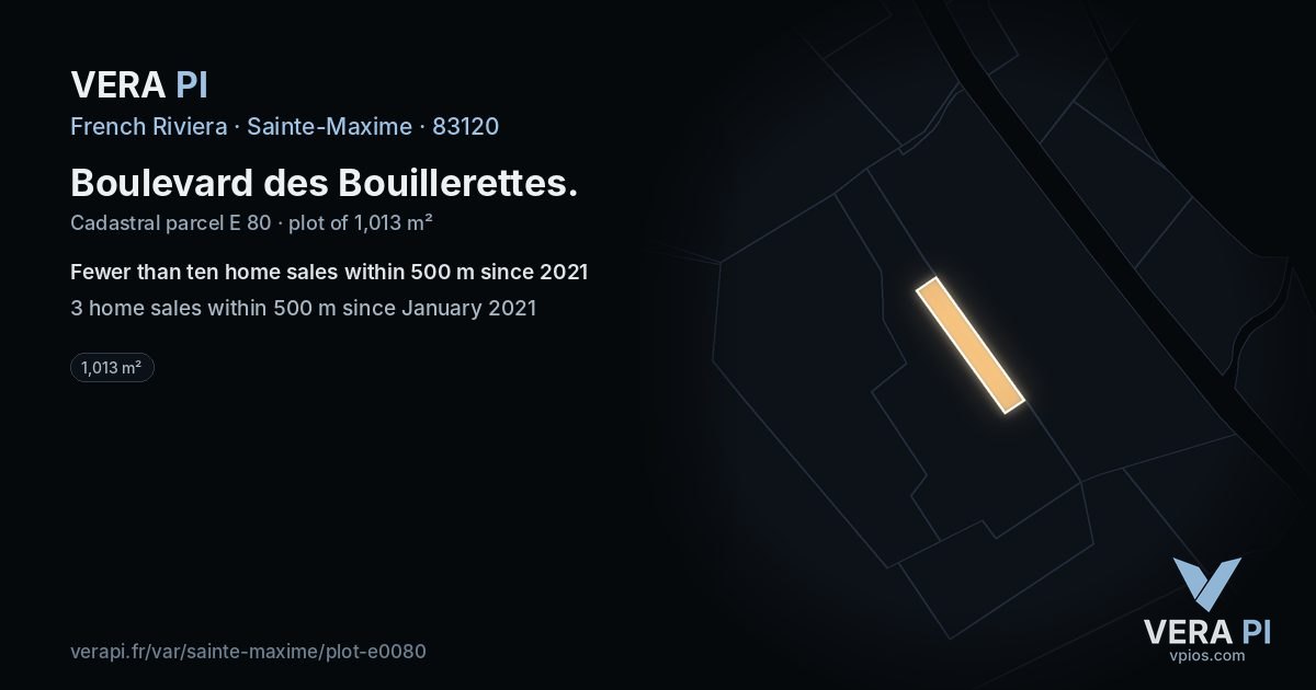 Boulevard des Bouillerettes, Sainte-Maxime at night – the plot lit, the parcels around coloured by the prices near them