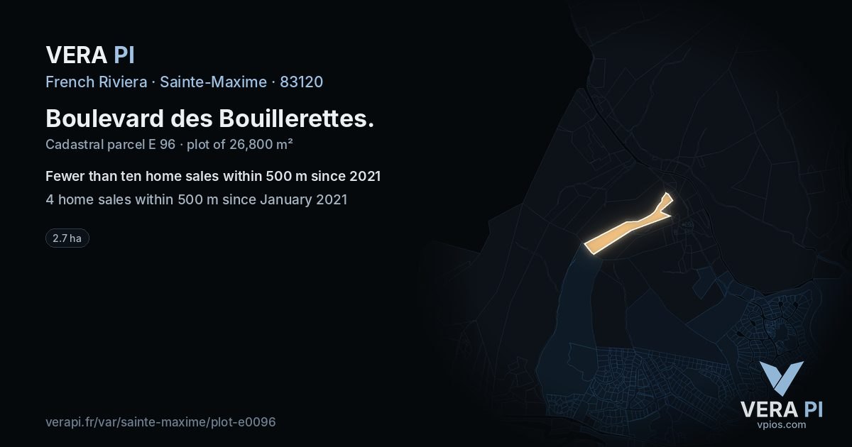 Boulevard des Bouillerettes, Sainte-Maxime at night – the plot lit, the parcels around coloured by the prices near them