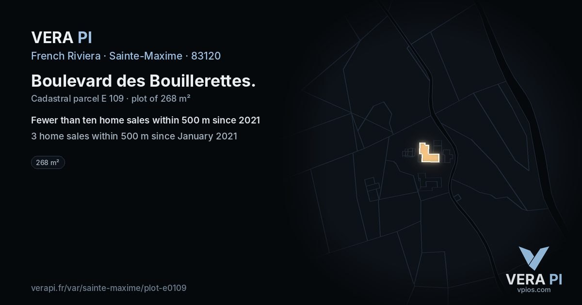Boulevard des Bouillerettes, Sainte-Maxime at night – the plot lit, the parcels around coloured by the prices near them
