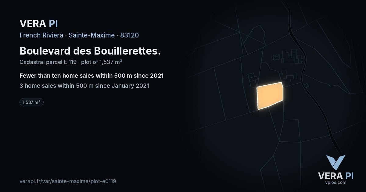 Boulevard des Bouillerettes, Sainte-Maxime at night – the plot lit, the parcels around coloured by the prices near them