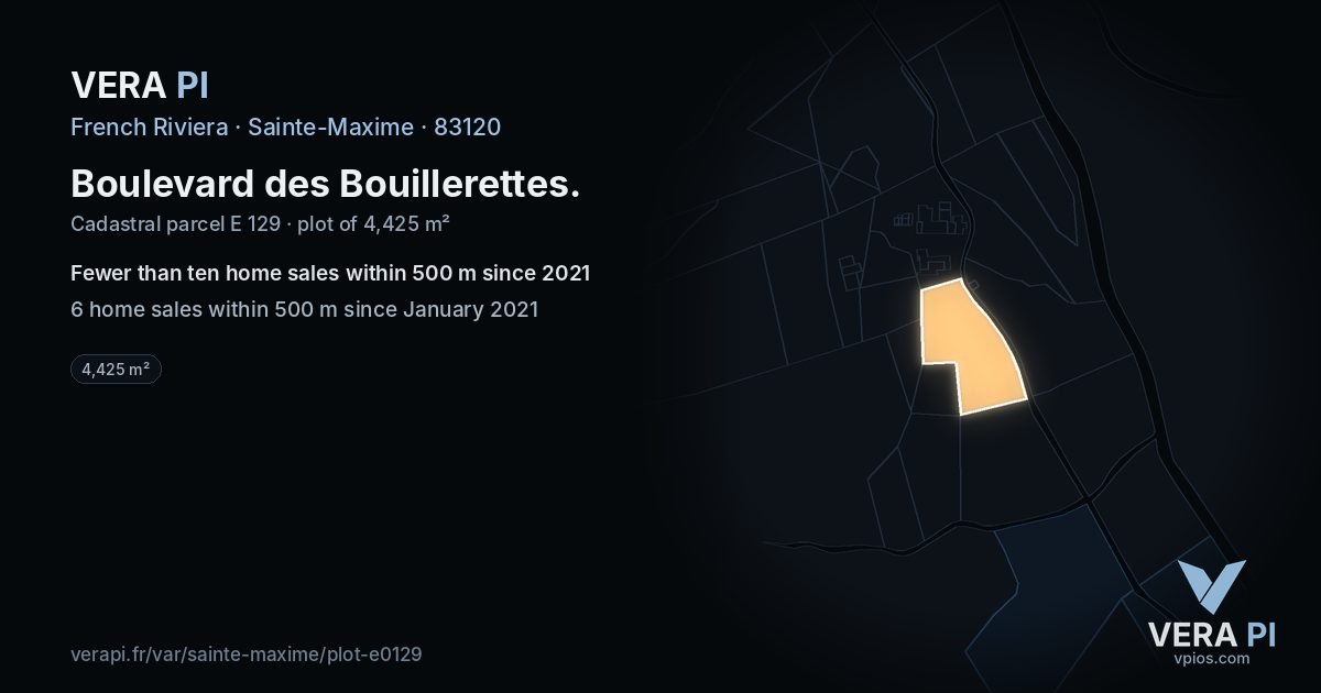 Boulevard des Bouillerettes, Sainte-Maxime at night – the plot lit, the parcels around coloured by the prices near them