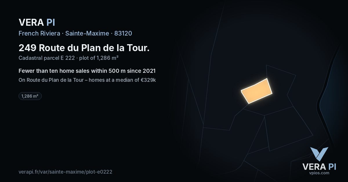 249 Route du Plan de la Tour, Sainte-Maxime at night – the plot lit, the parcels around coloured by the prices near them
