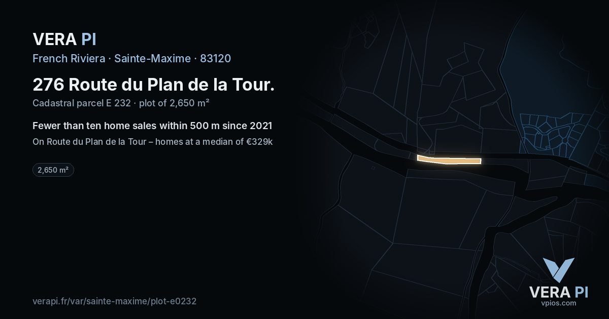 276 Route du Plan de la Tour, Sainte-Maxime at night – the plot lit, the parcels around coloured by the prices near them