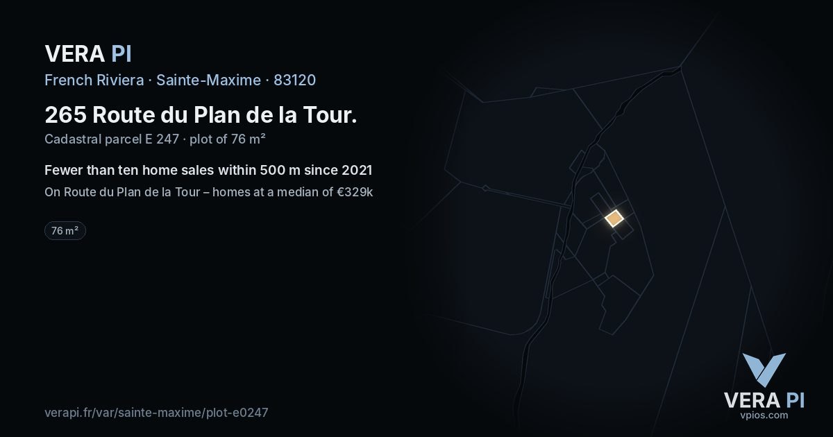 265 Route du Plan de la Tour, Sainte-Maxime at night – the plot lit, the parcels around coloured by the prices near them
