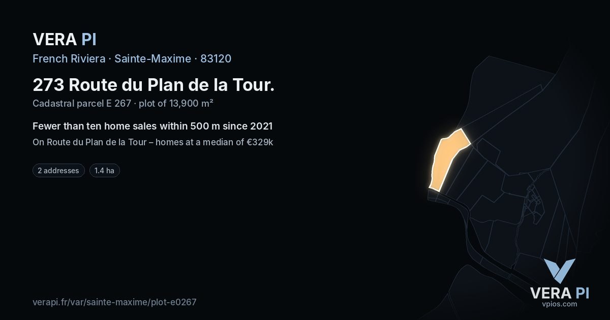 273 Route du Plan de la Tour, Sainte-Maxime at night – the plot lit, the parcels around coloured by the prices near them