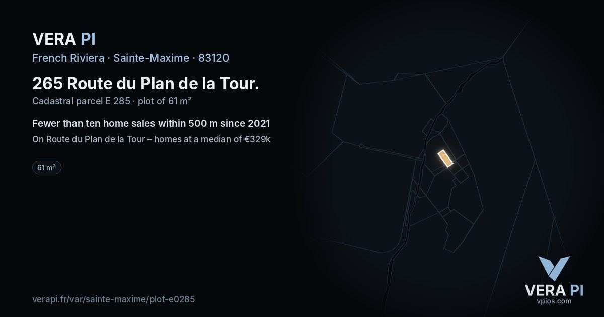 265 Route du Plan de la Tour, Sainte-Maxime at night – the plot lit, the parcels around coloured by the prices near them