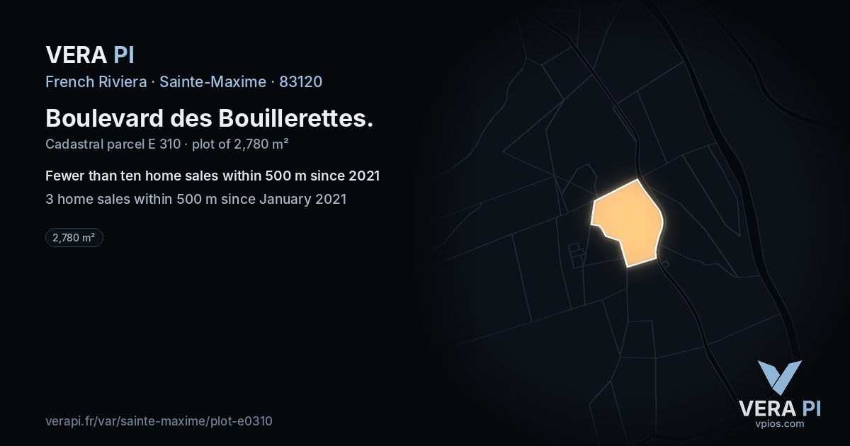 Boulevard des Bouillerettes, Sainte-Maxime at night – the plot lit, the parcels around coloured by the prices near them