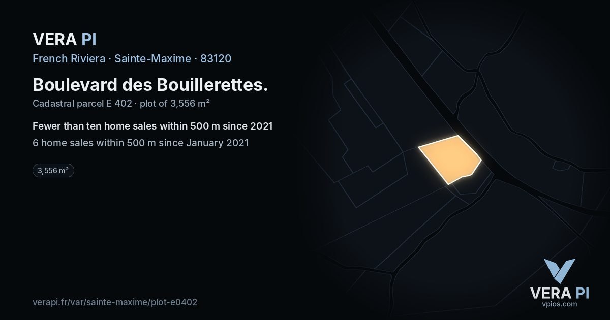 Boulevard des Bouillerettes, Sainte-Maxime at night – the plot lit, the parcels around coloured by the prices near them