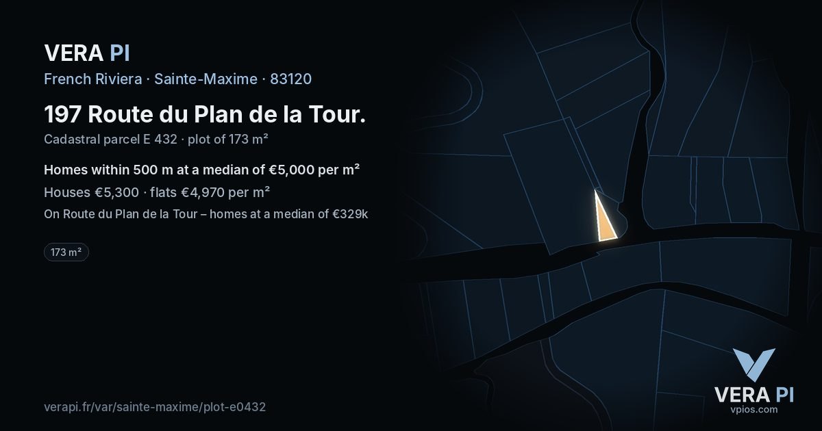 197 Route du Plan de la Tour, Sainte-Maxime at night – the plot lit, the parcels around coloured by the prices near them