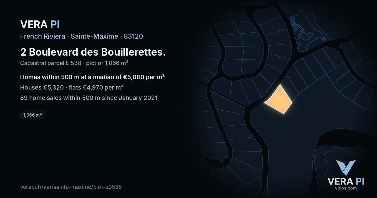 2 Boulevard des Bouillerettes, Sainte-Maxime at night – the plot lit, the parcels around coloured by the prices near them