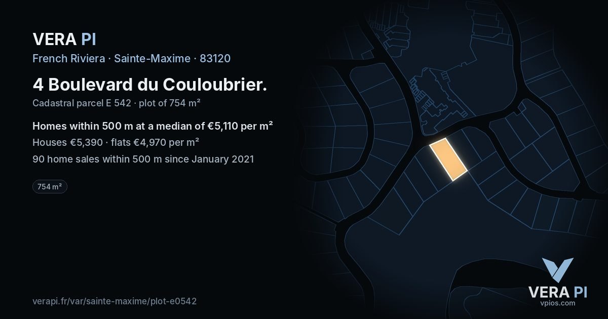 4 Boulevard du Couloubrier, Sainte-Maxime at night – the plot lit, the parcels around coloured by the prices near them