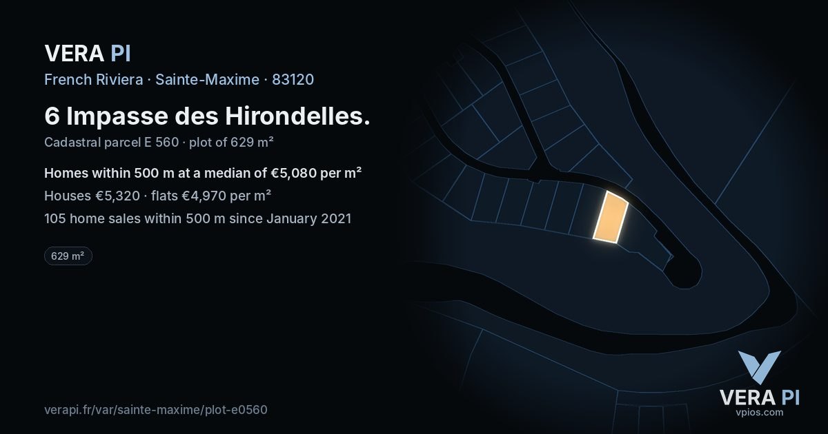 6 Impasse des Hirondelles, Sainte-Maxime at night – the plot lit, the parcels around coloured by the prices near them