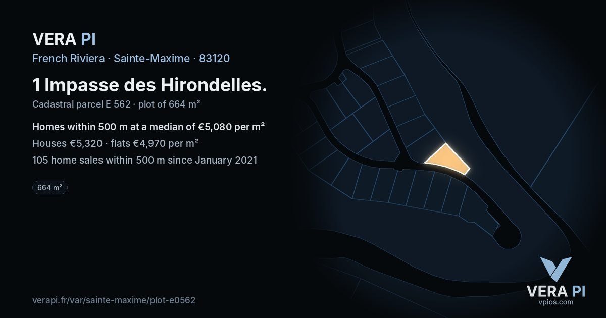1 Impasse des Hirondelles, Sainte-Maxime at night – the plot lit, the parcels around coloured by the prices near them