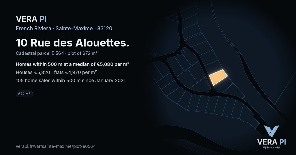 10 Rue des Alouettes, Sainte-Maxime at night – the plot lit, the parcels around coloured by the prices near them