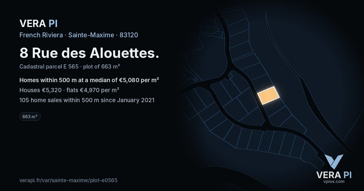 8 Rue des Alouettes, Sainte-Maxime at night – the plot lit, the parcels around coloured by the prices near them