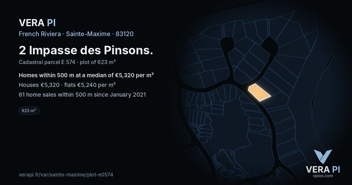 2 Impasse des Pinsons, Sainte-Maxime at night – the plot lit, the parcels around coloured by the prices near them