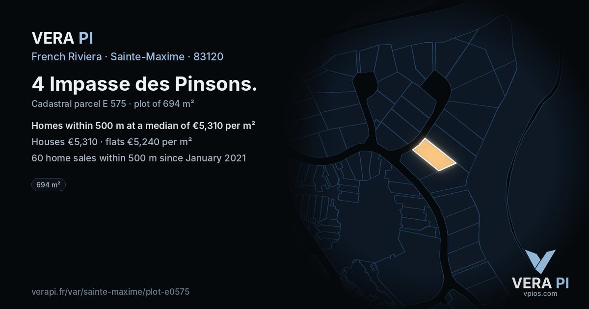 4 Impasse des Pinsons, Sainte-Maxime at night – the plot lit, the parcels around coloured by the prices near them