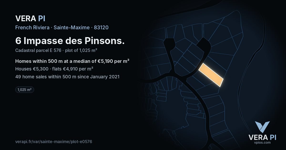 6 Impasse des Pinsons, Sainte-Maxime at night – the plot lit, the parcels around coloured by the prices near them