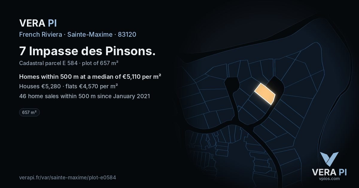 7 Impasse des Pinsons, Sainte-Maxime at night – the plot lit, the parcels around coloured by the prices near them