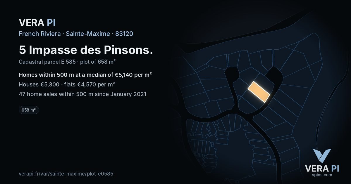 5 Impasse des Pinsons, Sainte-Maxime at night – the plot lit, the parcels around coloured by the prices near them