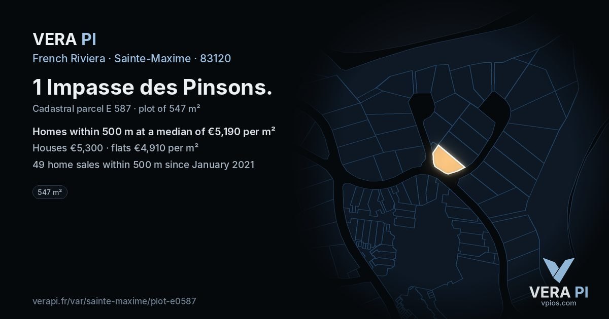 1 Impasse des Pinsons, Sainte-Maxime at night – the plot lit, the parcels around coloured by the prices near them