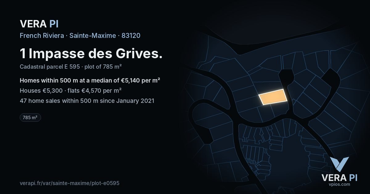 1 Impasse des Grives, Sainte-Maxime at night – the plot lit, the parcels around coloured by the prices near them